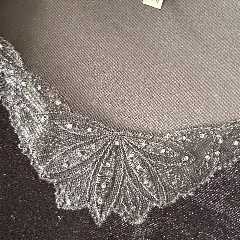 Vintage Neutral Black Velvet Lace Trim Whimsigoth Dark Romantic Tie Front Top L - Picture 8 of 9